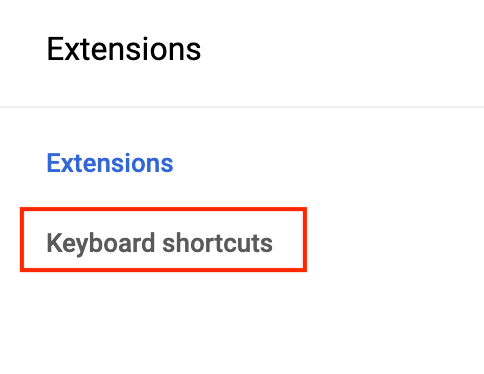 Chrome setting keyboard shortcuts