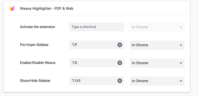 Chrome setting set keyboard shortcut